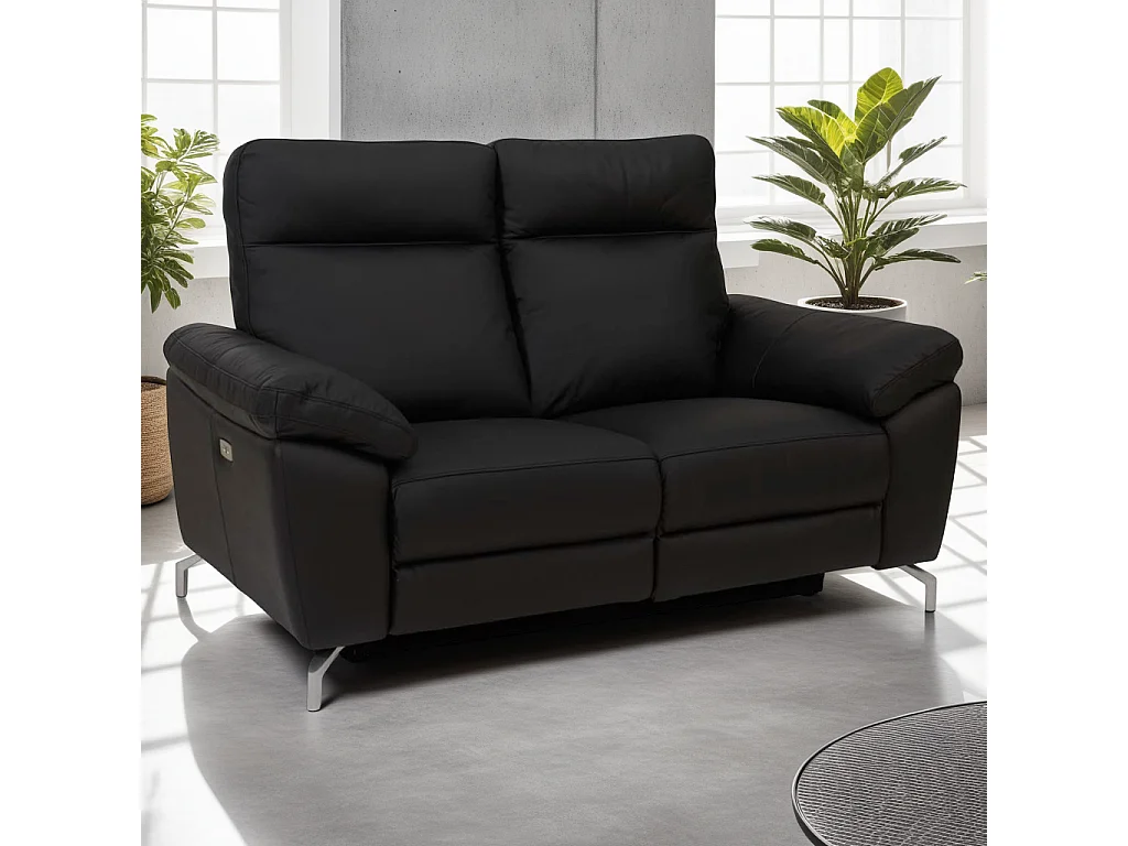 Canapé relax électrique Selesta - 2 places - Cuir - Noir