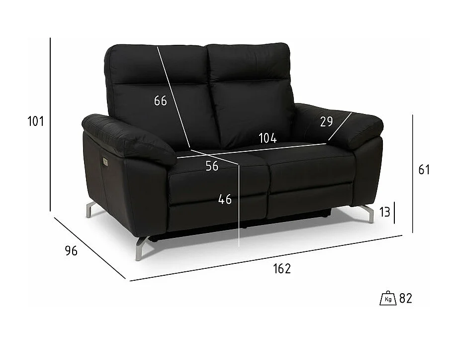 Canapé relax électrique Selesta - 2 places - Cuir - Noir