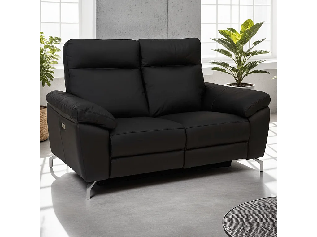 Tweezits elektrische relaxbank Selesta van leer - zwart