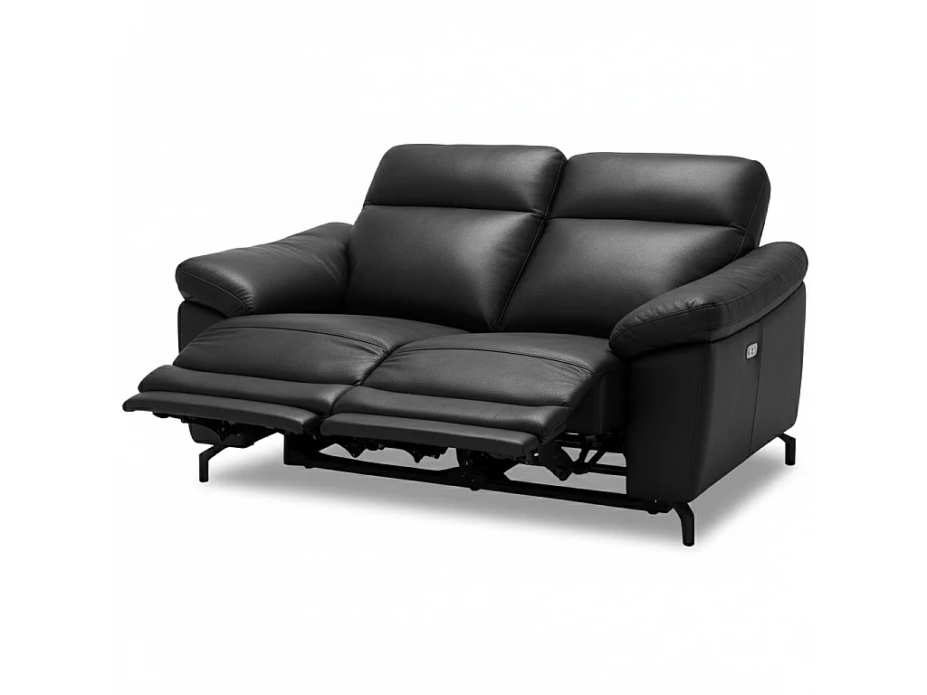 Canapé relax électrique Selesta - 2 places - Cuir - Noir