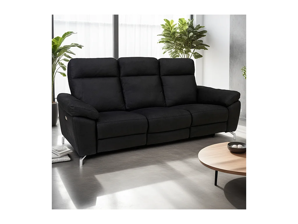Relaxsofa elektrisch Selesta - 3-Sitzer - Stoff - Schwarz