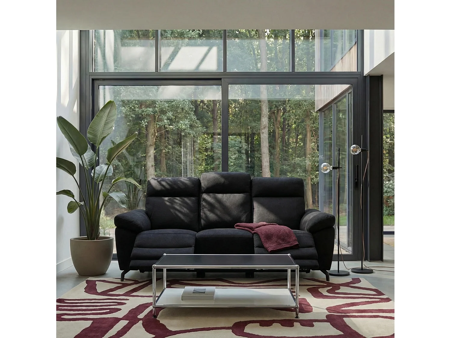 Canapé relax électrique Selesta - 3 places - Tissu - Noir