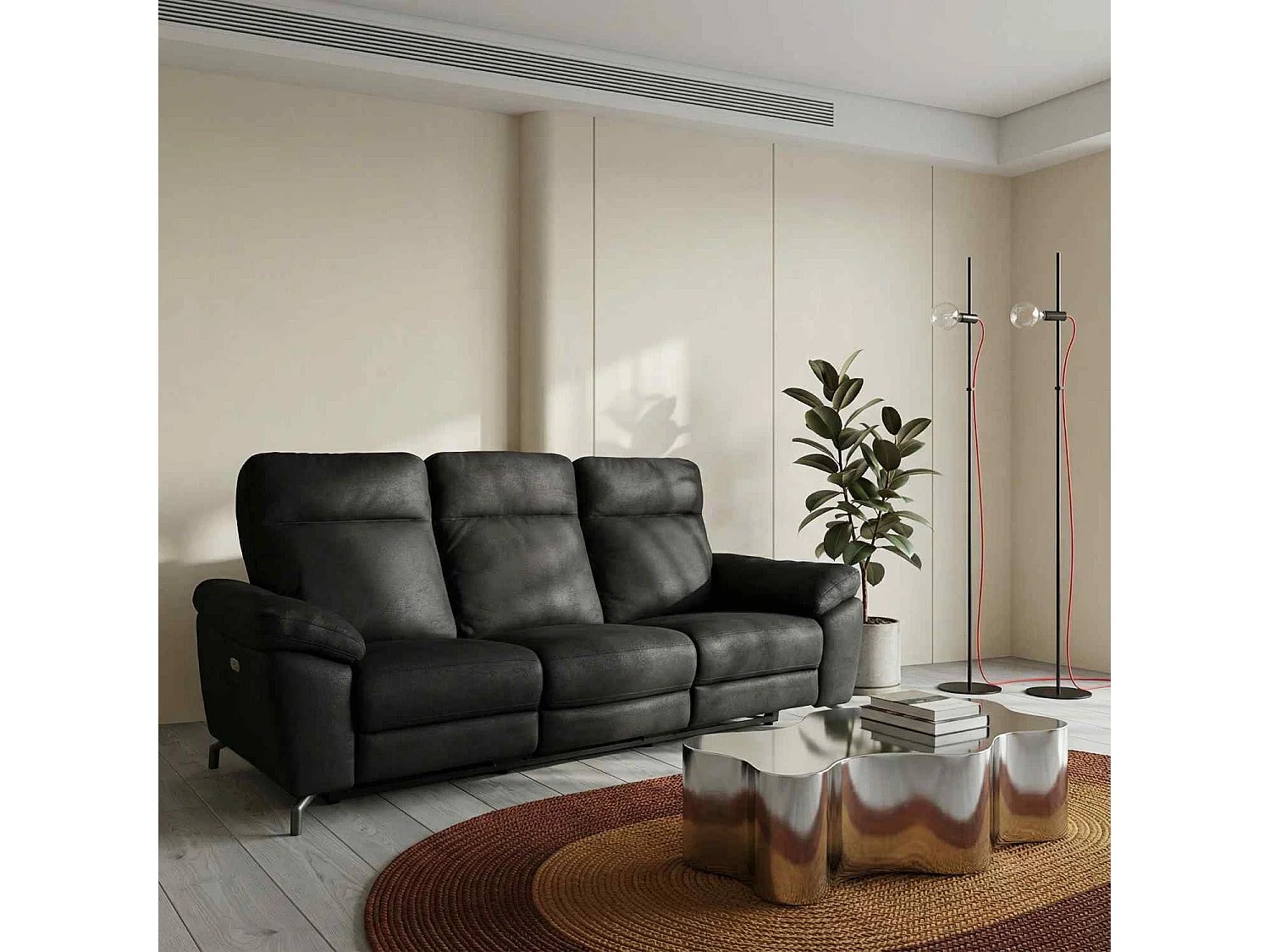 Canapé relax électrique Selesta - 3 places - Tissu - Noir