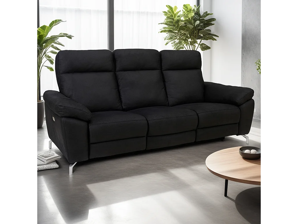 Relaxsofa elektrisch Selesta - 3-Sitzer - Stoff - Schwarz