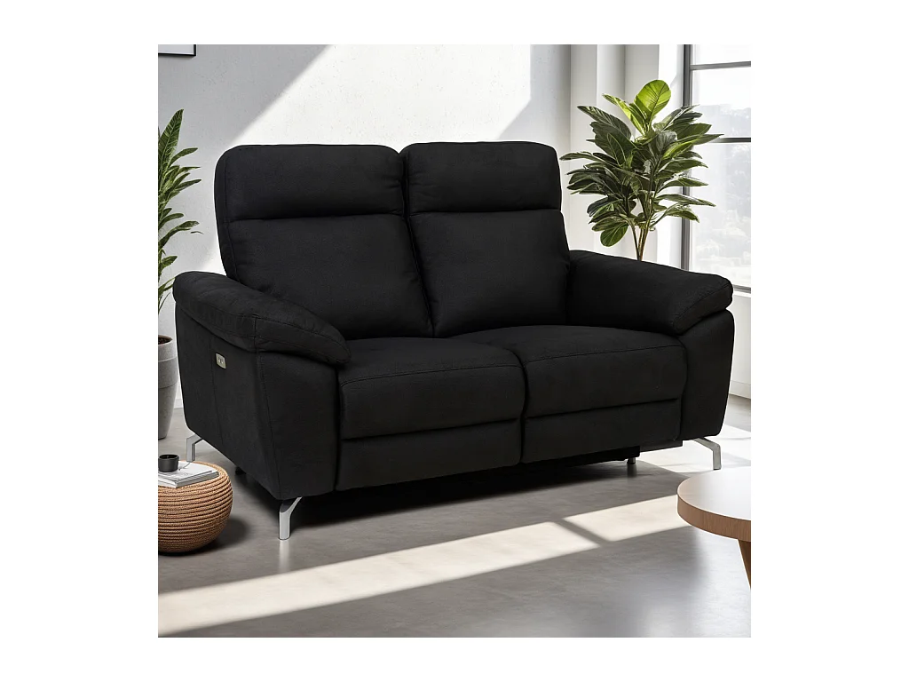 Relaxsofa elektrisch Selesta - 2-Sitzer - Stoff - Schwarz