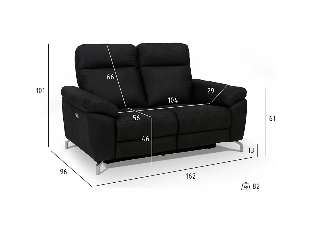 Relaxsofa elektrisch Selesta - 2-Sitzer - Stoff - Schwarz