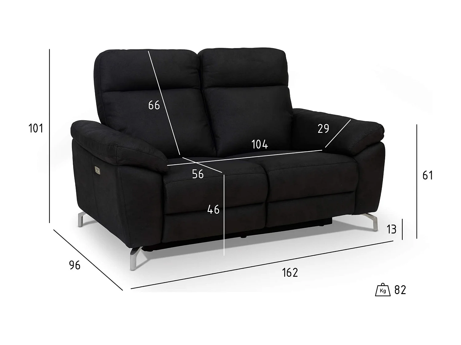 Tweezits elektrische relaxbank Selesta van stof - zwart