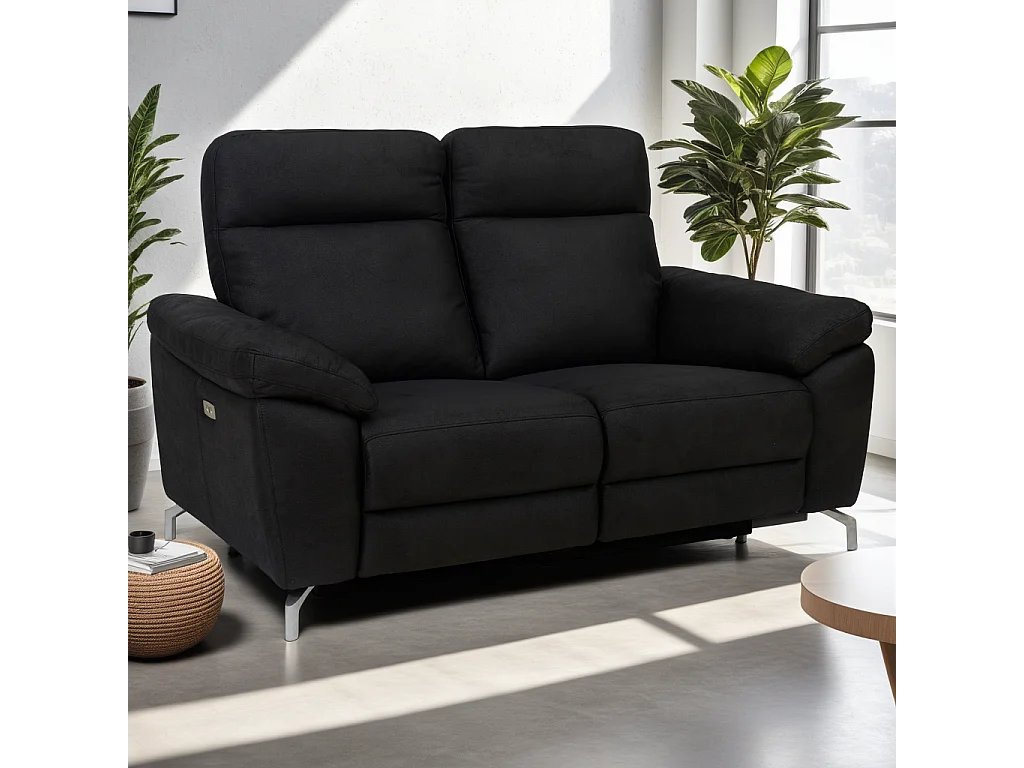 Relaxsofa elektrisch Selesta - 2-Sitzer - Stoff - Schwarz