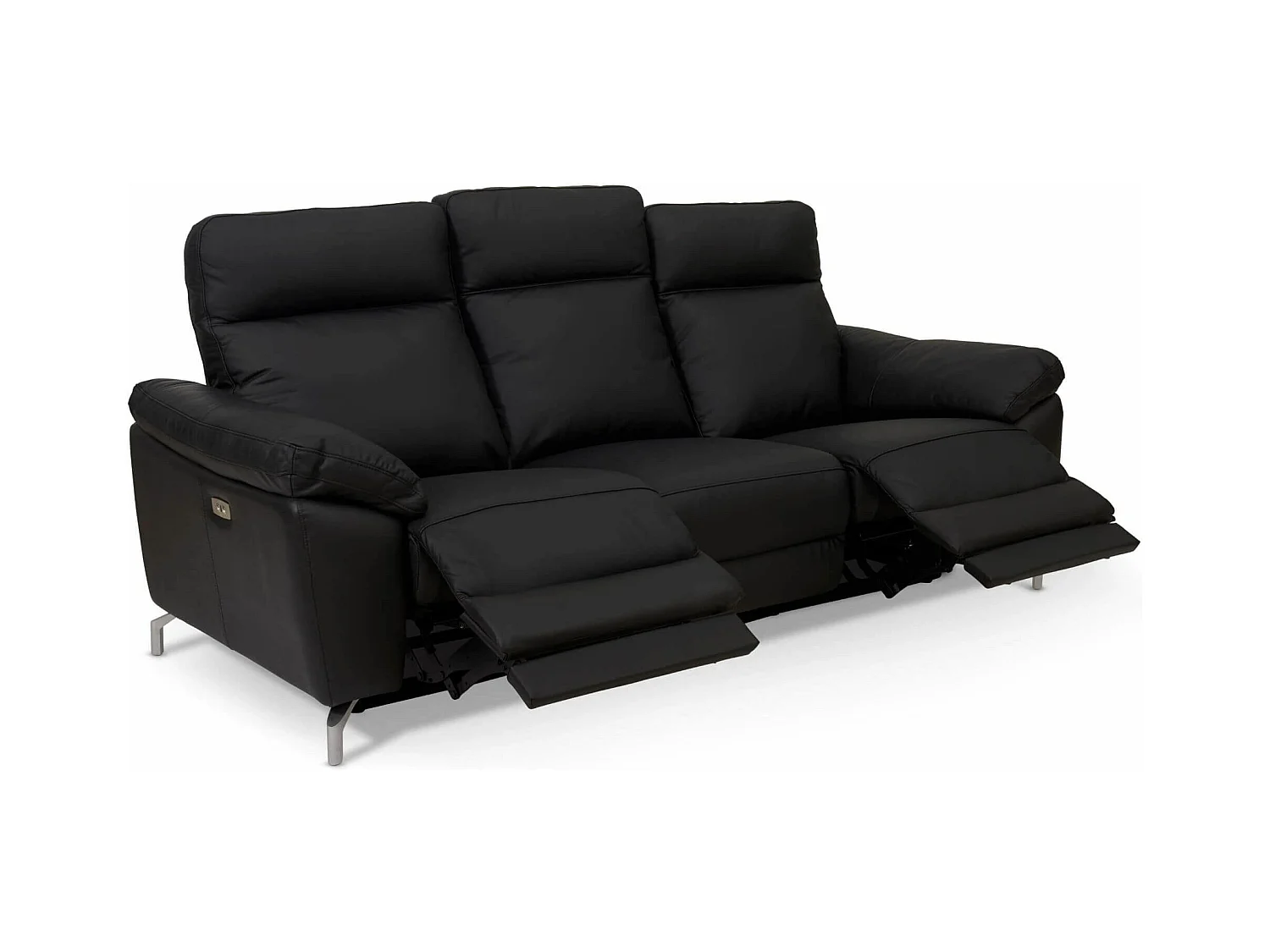 Driezits elektrische relaxbank Selesta van leer - zwart