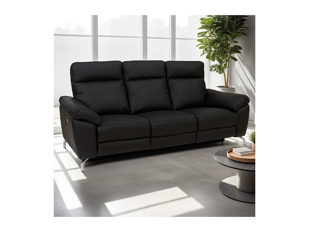 Driezits elektrische relaxbank Selesta van leer - zwart