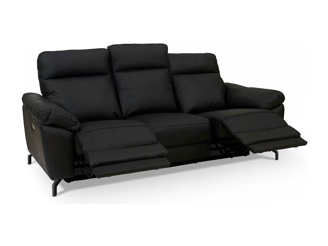 Canapé relax électrique Selesta - 3 places - Cuir - Noir