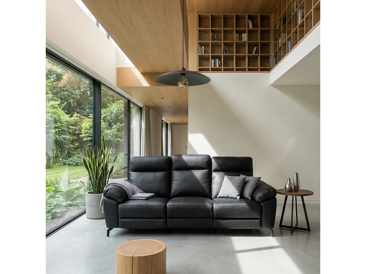 Canapé relax électrique Selesta - 3 places - Cuir - Noir