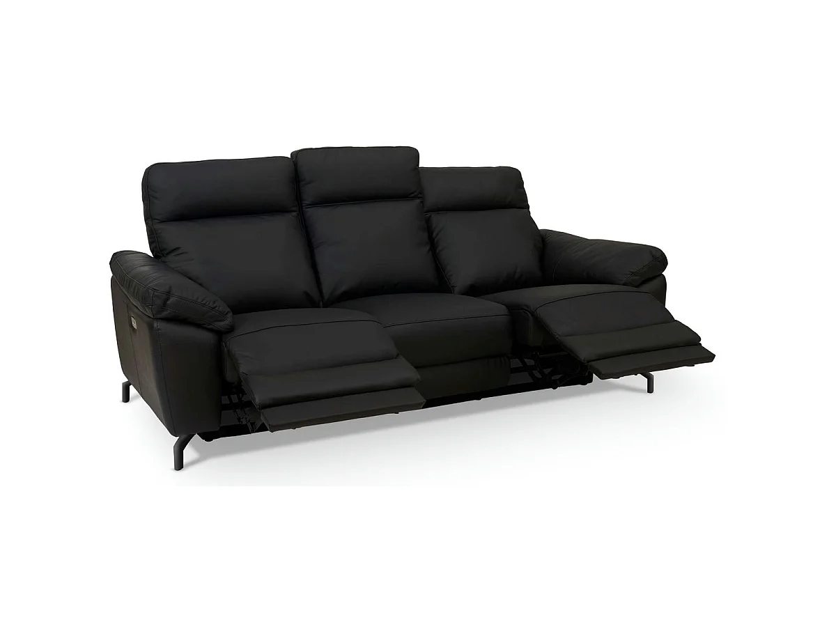 Canapé relax électrique Selesta - 3 places - Cuir - Noir