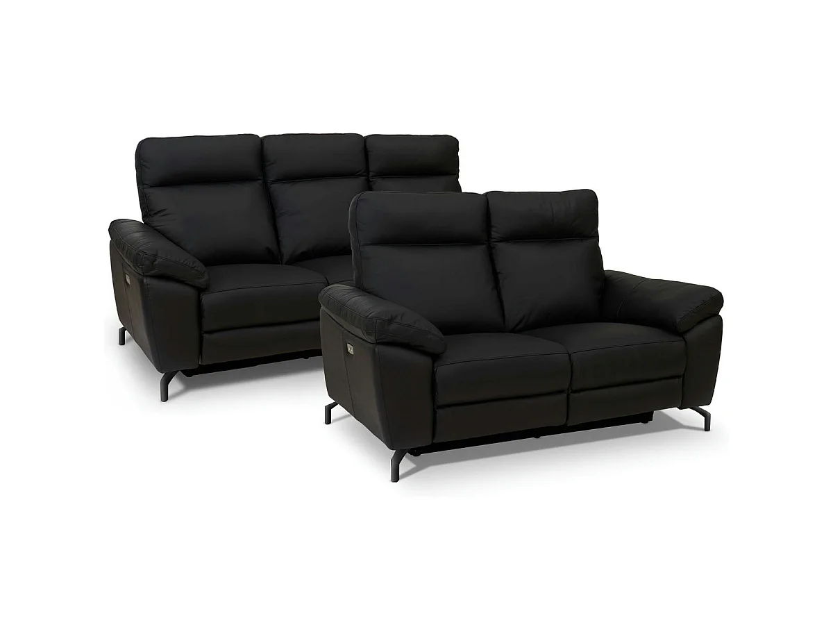 Canapé relax électrique Selesta - 3 places - Cuir - Noir