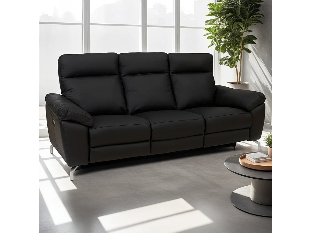 Driezits elektrische relaxbank Selesta van leer - zwart