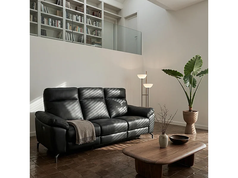 Sofa mit Relaxfunktion 3-Sitzer Selesta - Leder und PVC - Schwarz