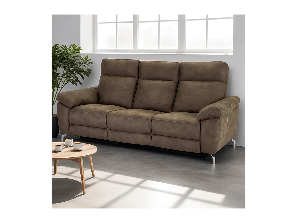 Driezits elektrische relaxbank Selesta van stof - bruin