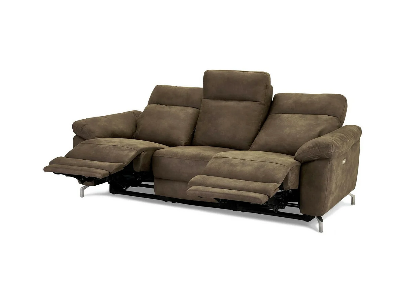 Canapé relax électrique Selesta - 3 places - Tissu - Marron