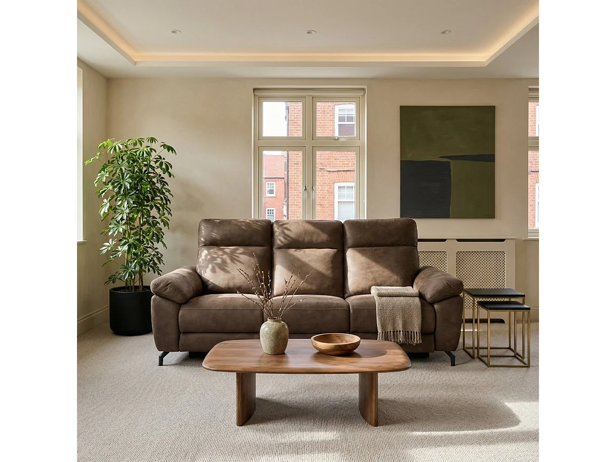 Canapé relax électrique Selesta - 3 places - Tissu - Marron