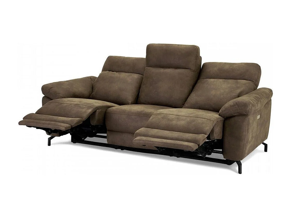 Canapé relax électrique Selesta - 3 places - Tissu - Marron