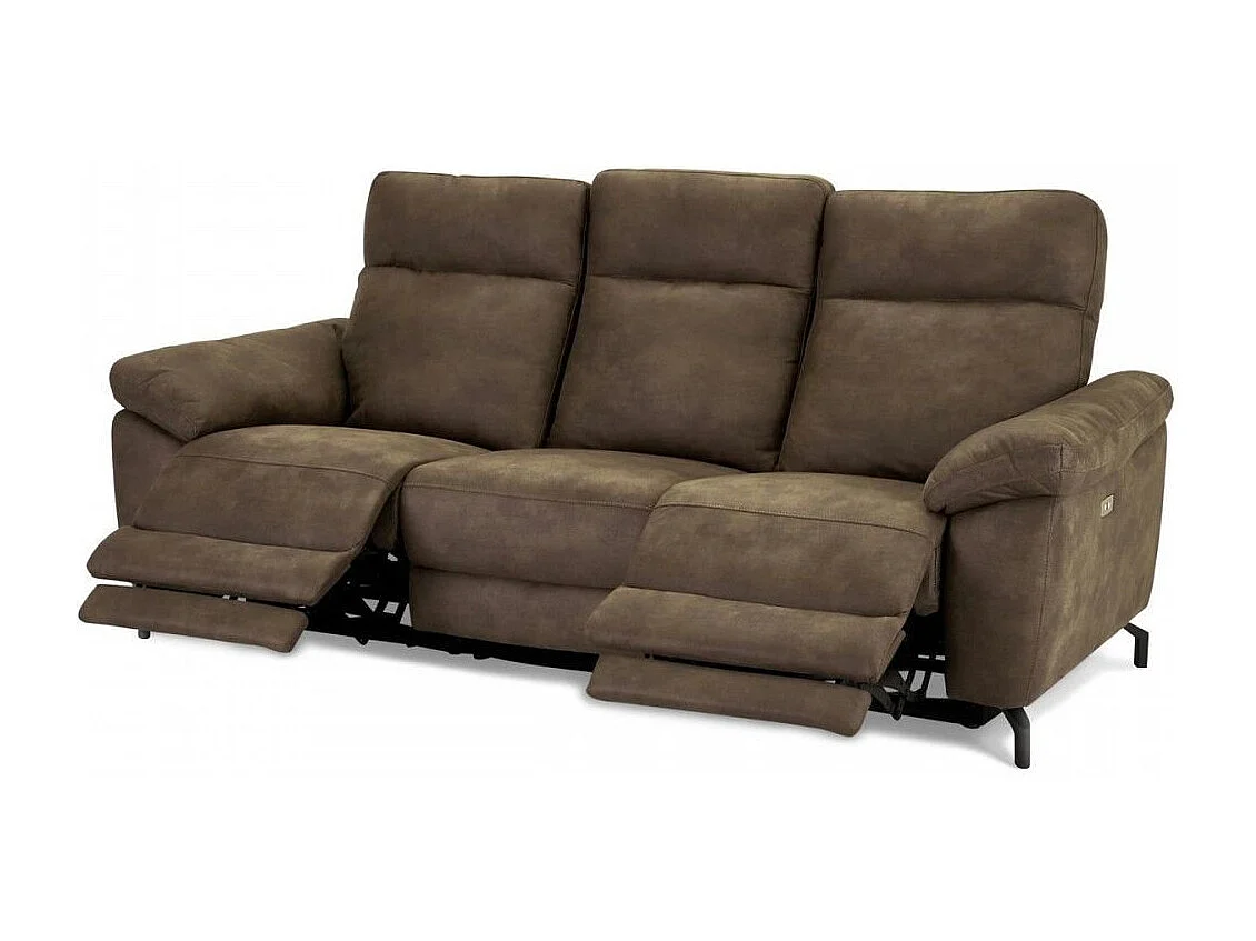 Canapé relax électrique Selesta - 3 places - Tissu - Marron