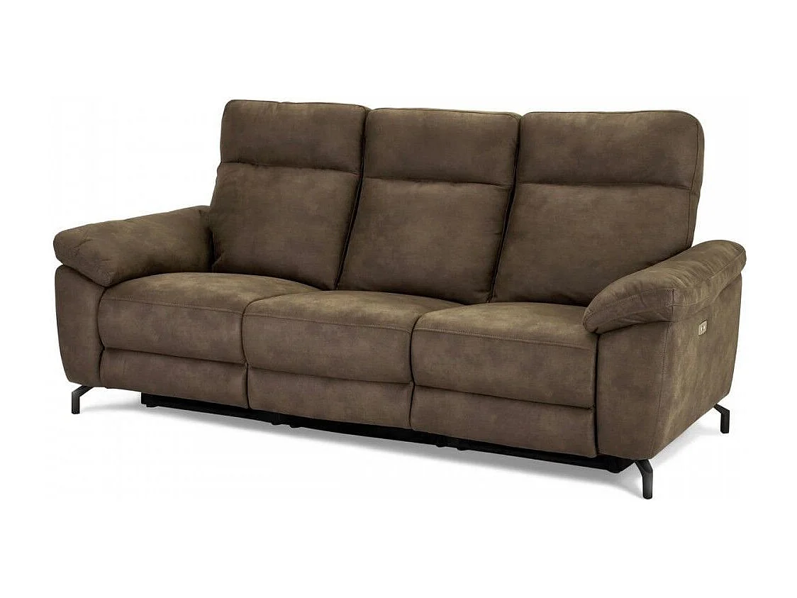 Canapé relax électrique Selesta - 3 places - Tissu - Marron