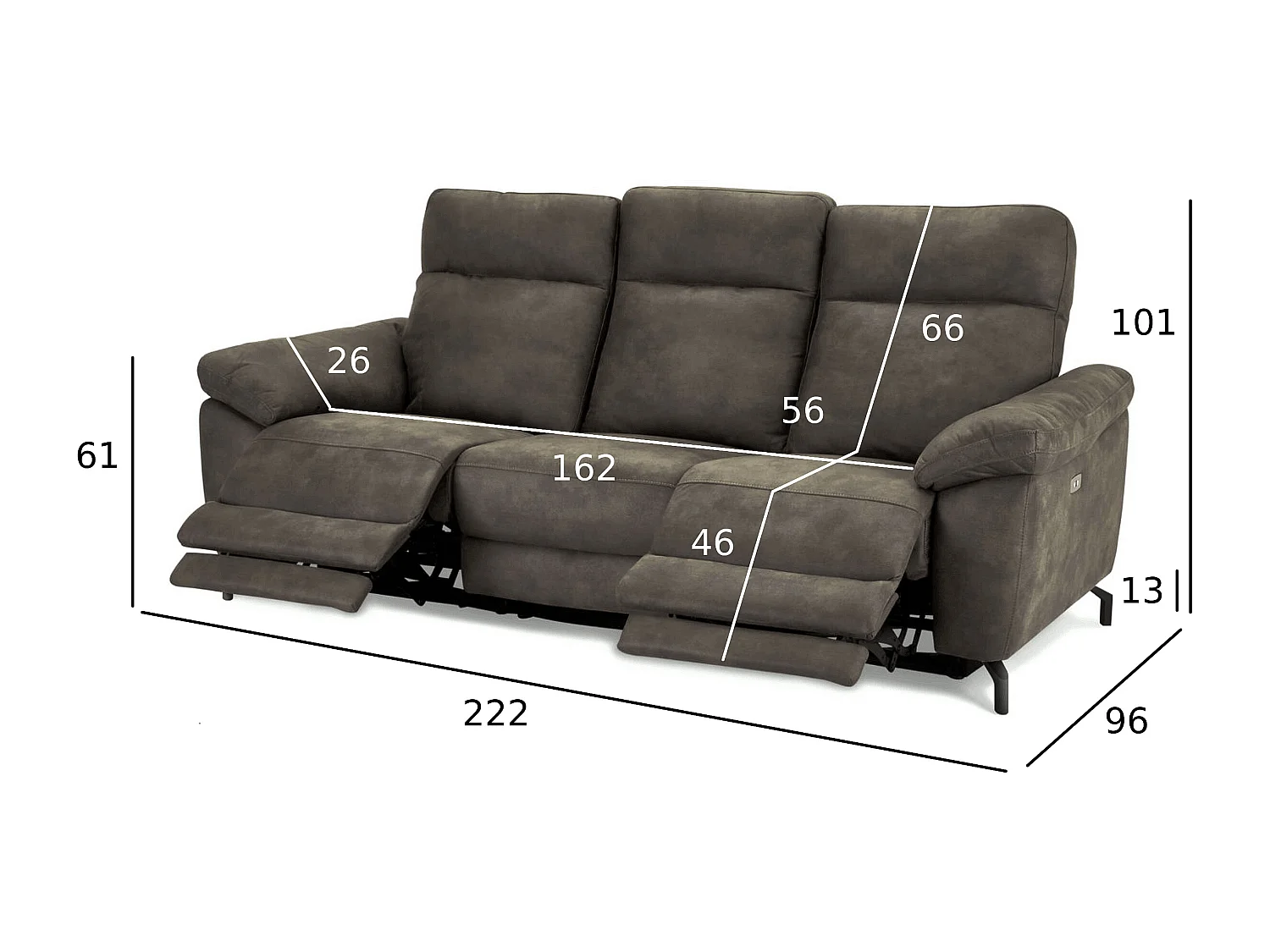 Canapé relax électrique Selesta - 3 places - Tissu - Marron