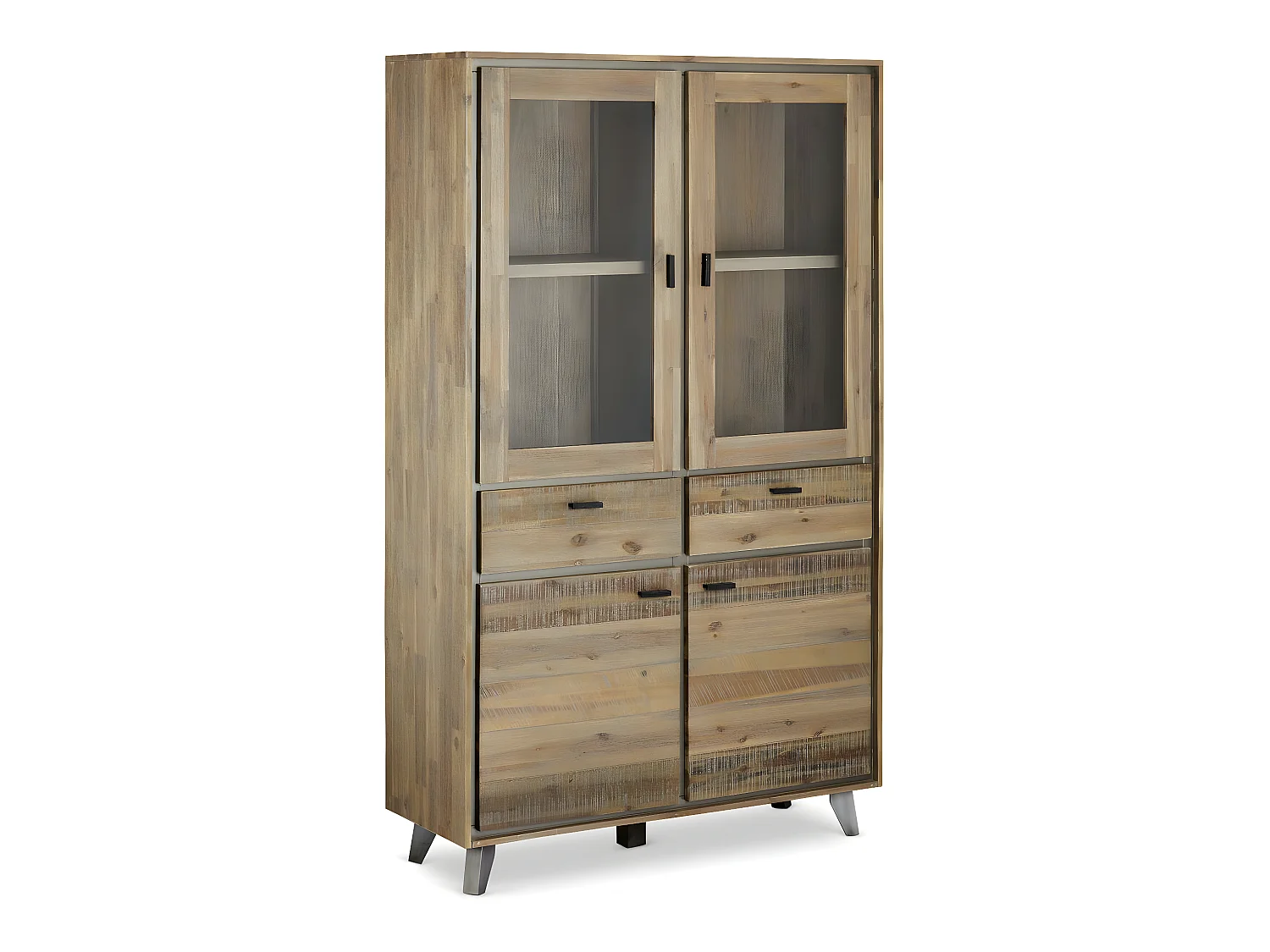 Vitrine Malaga avec 4 portes et 2 tiroirs - Acacia massif et MDF - Marron
