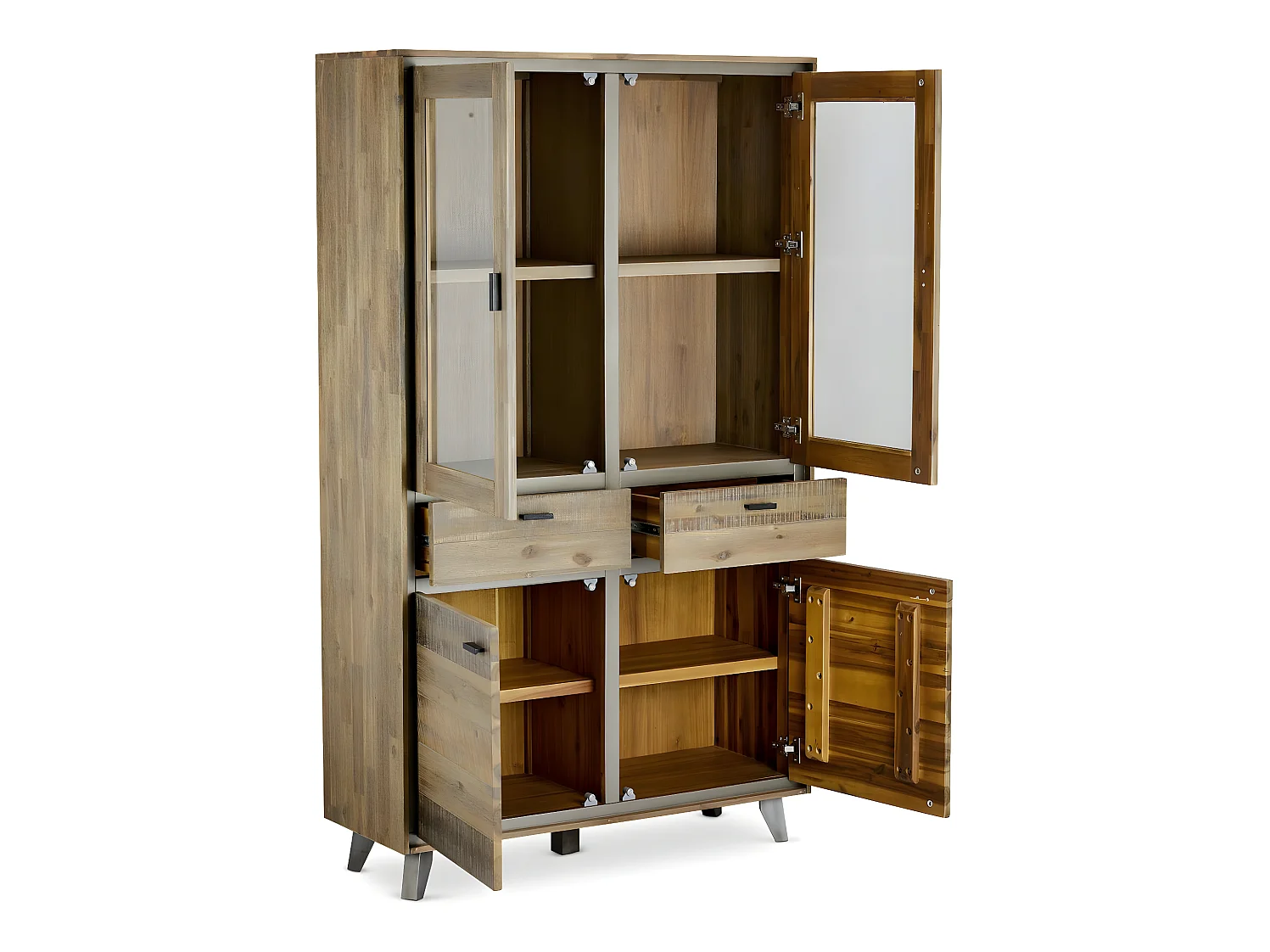 Vitrine Malaga avec 4 portes et 2 tiroirs - Acacia massif et MDF - Marron