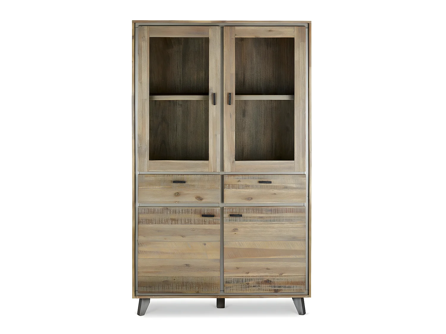 Vitrine Malaga avec 4 portes et 2 tiroirs - Acacia massif et MDF - Marron