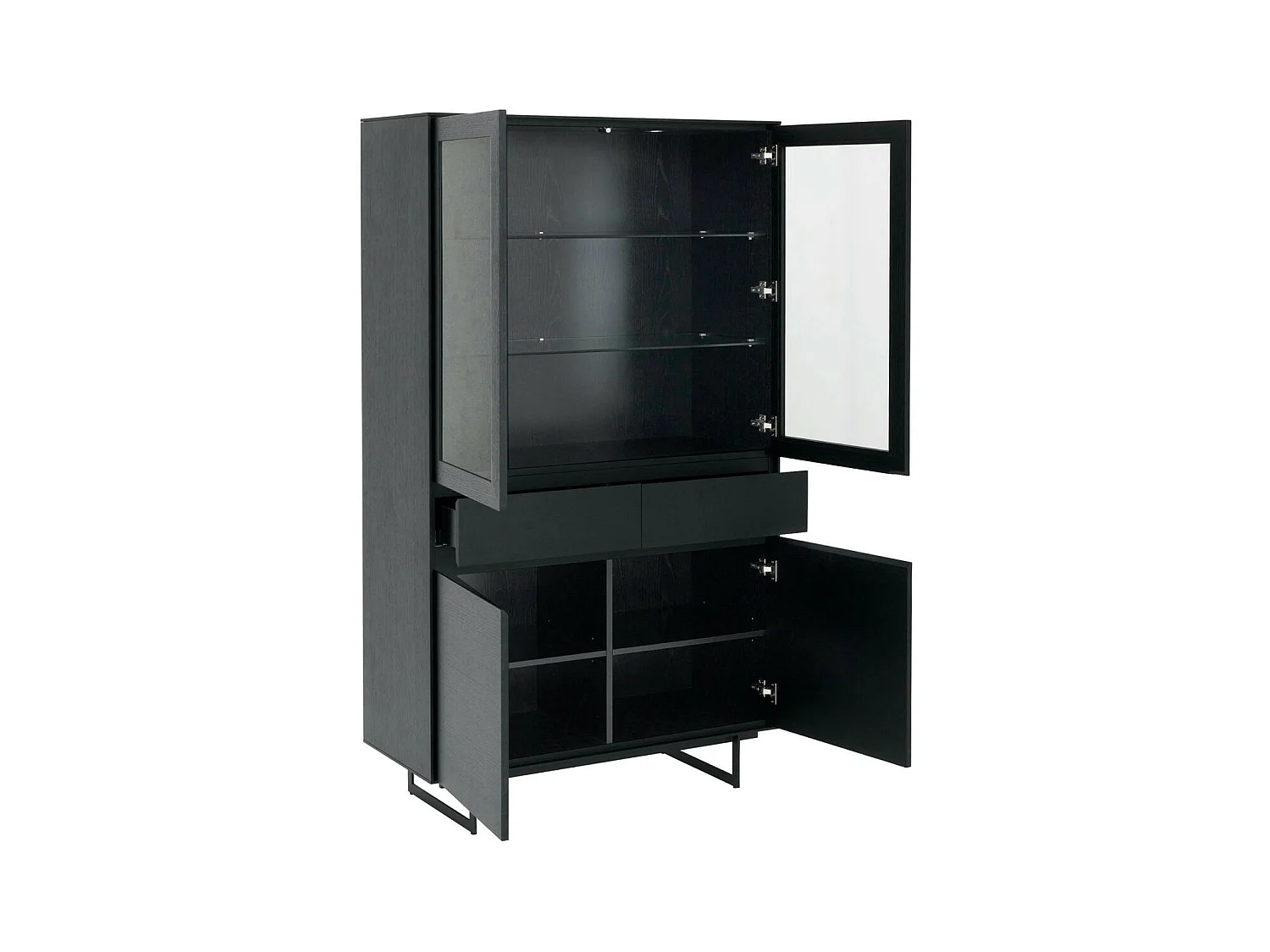 Vitrinekast met led-verlichting Tokyo - 4 deuren, 2 laden - MDF & staal - Zwart