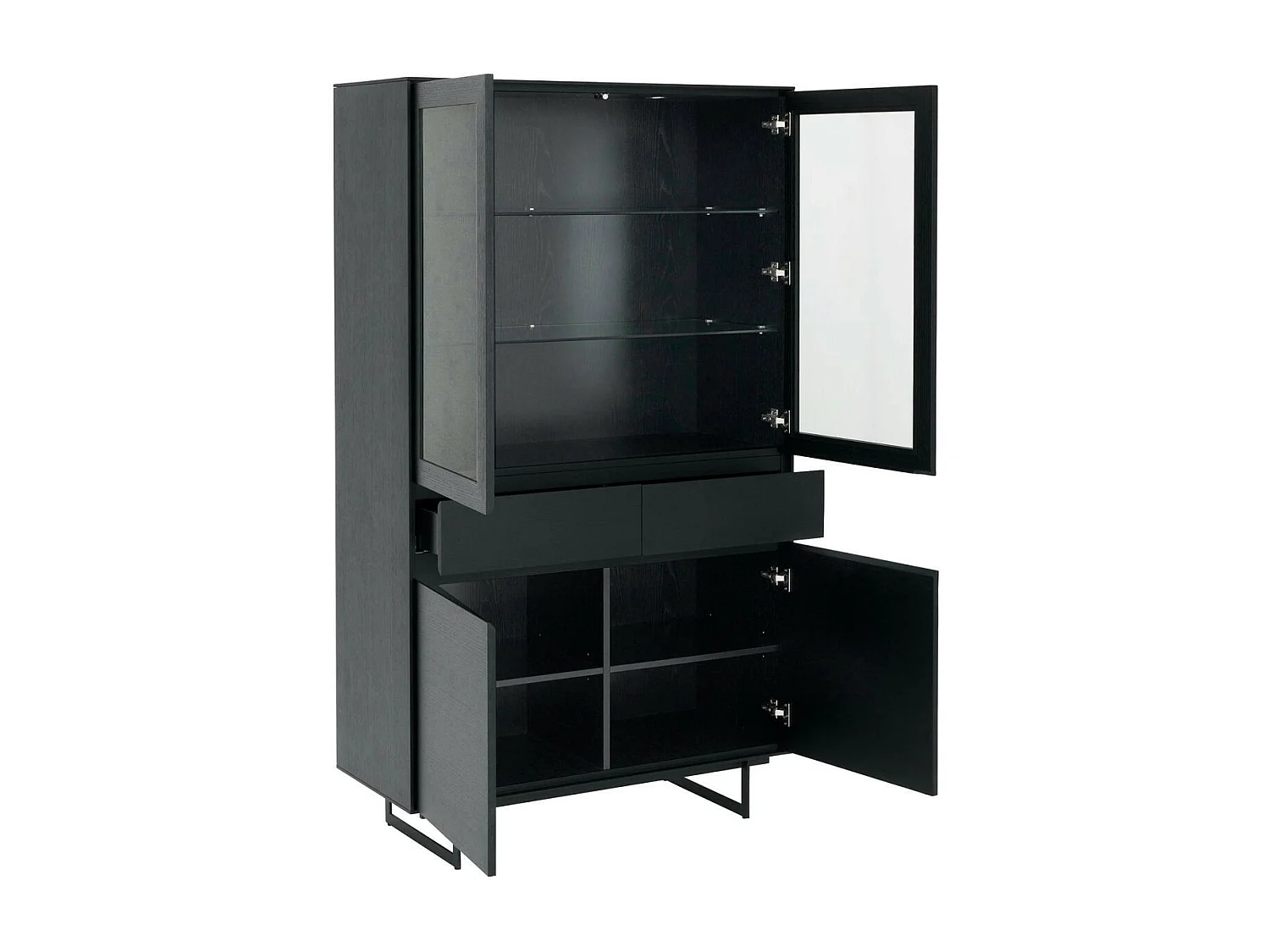 Vitrine avec LEDs Tokyo avec 4 portes et 2 tiroirs - MDF et métal - Noir