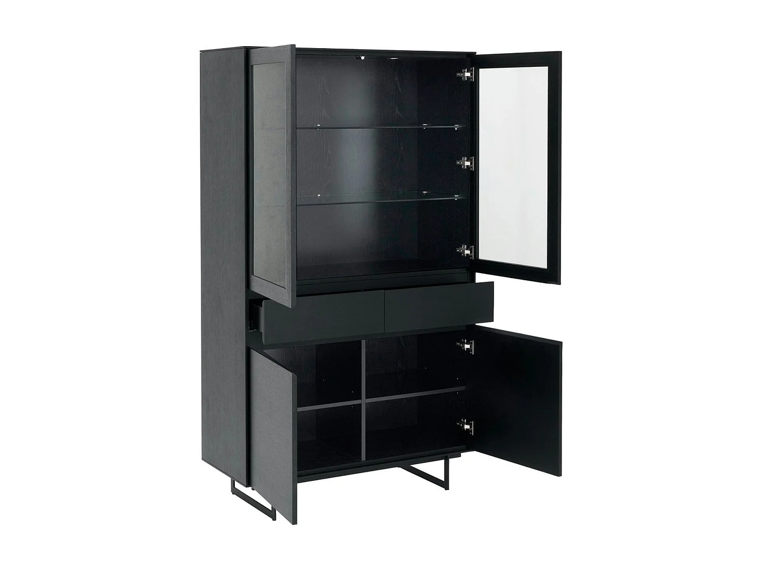 Vitrine mit LED Beleuchtung mit 2 Glastüren Tokyo - Eichenfurnier & MDF - Schwarz