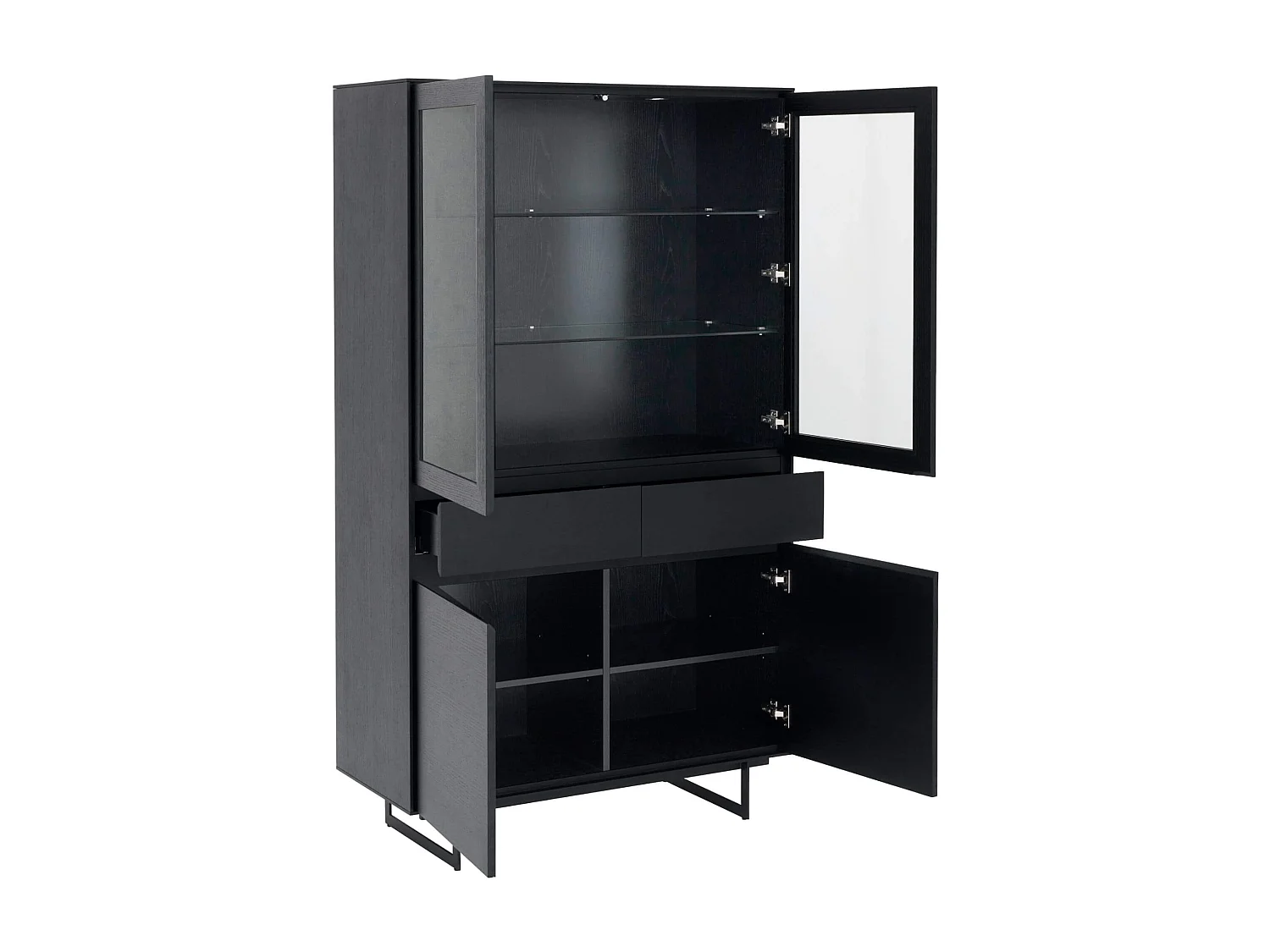 Vitrine mit LED Beleuchtung mit 2 Glastüren Tokyo - Eichenfurnier & MDF - Schwarz