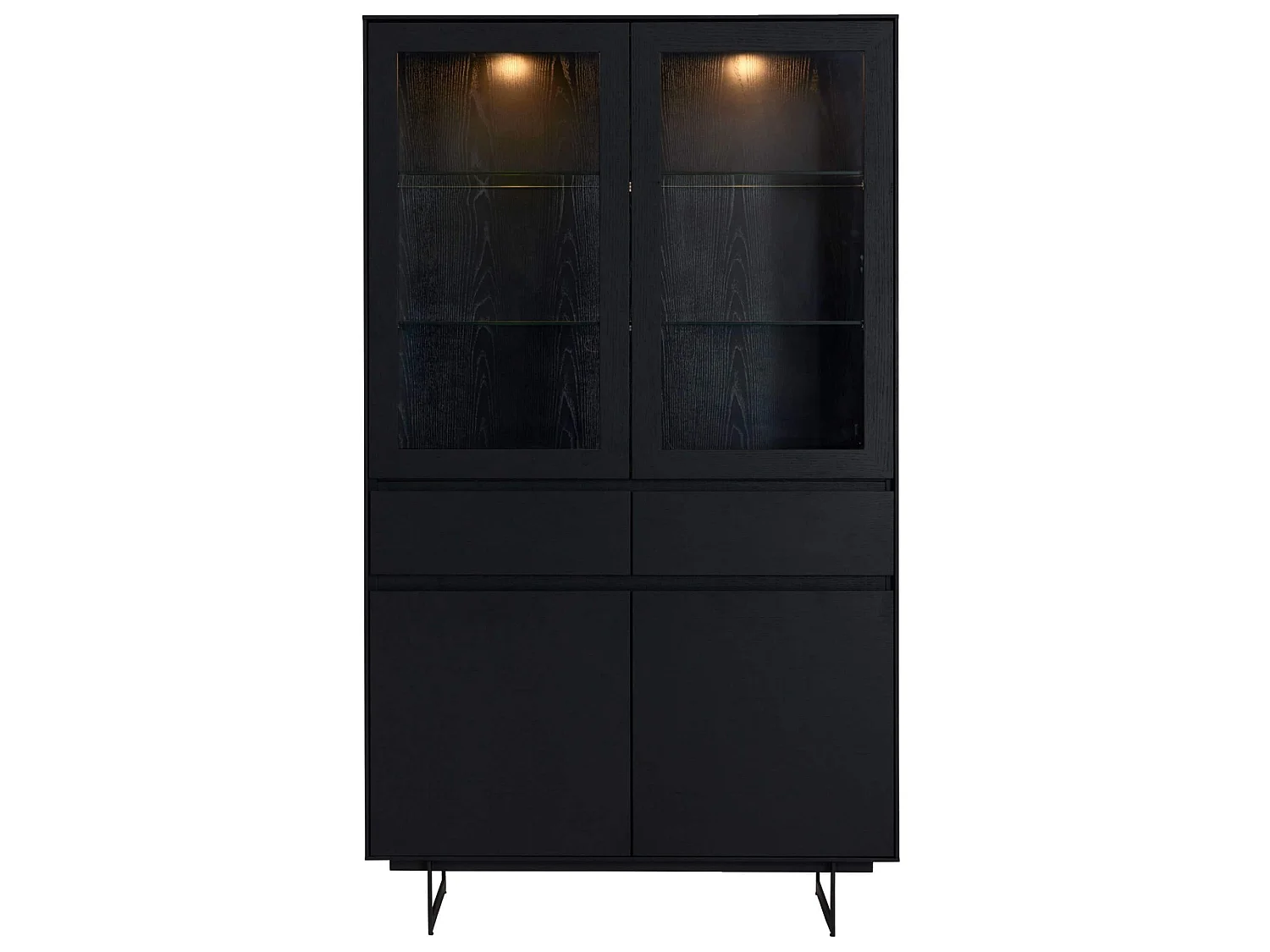 Vitrine avec LEDs Tokyo avec 4 portes et 2 tiroirs - MDF et métal - Noir