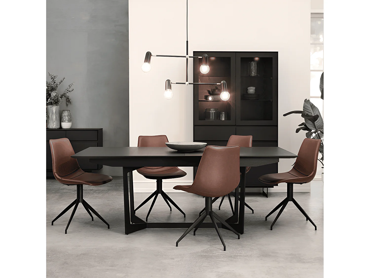 Vitrine avec LEDs Tokyo avec 4 portes et 2 tiroirs - MDF et métal - Noir