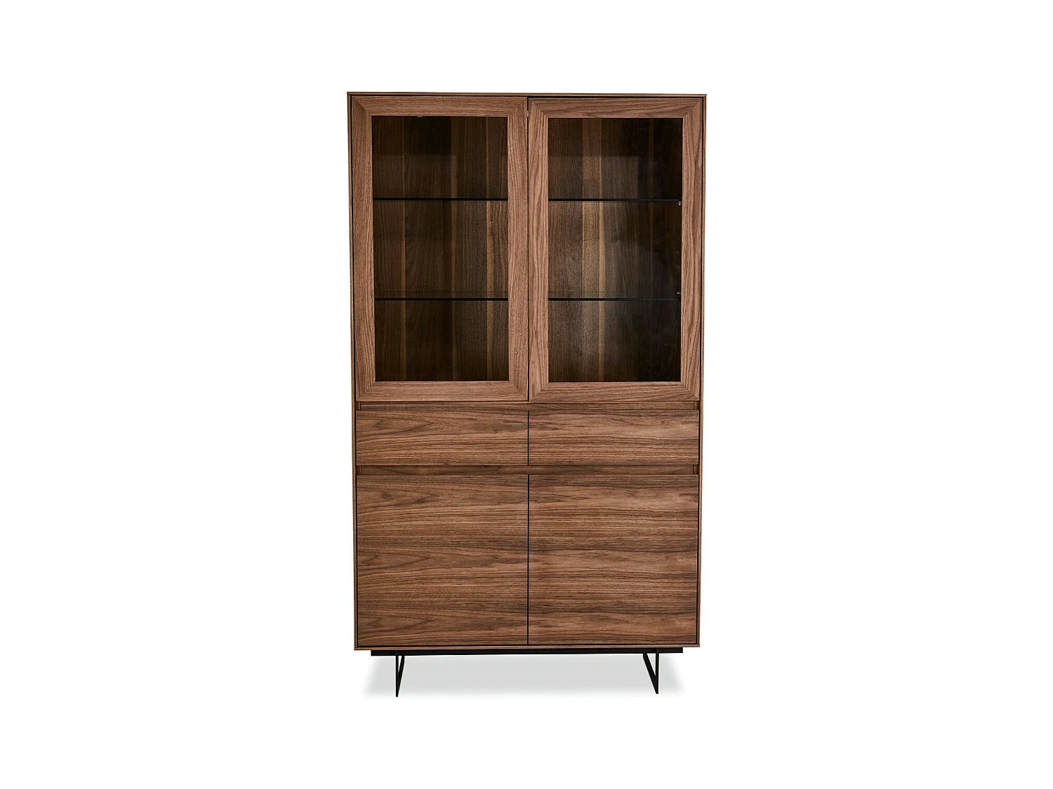 Vitrinekast met led-verlichting Tokyo - 4 deuren, 2 laden - MDF & staal - Amerikaanse eik