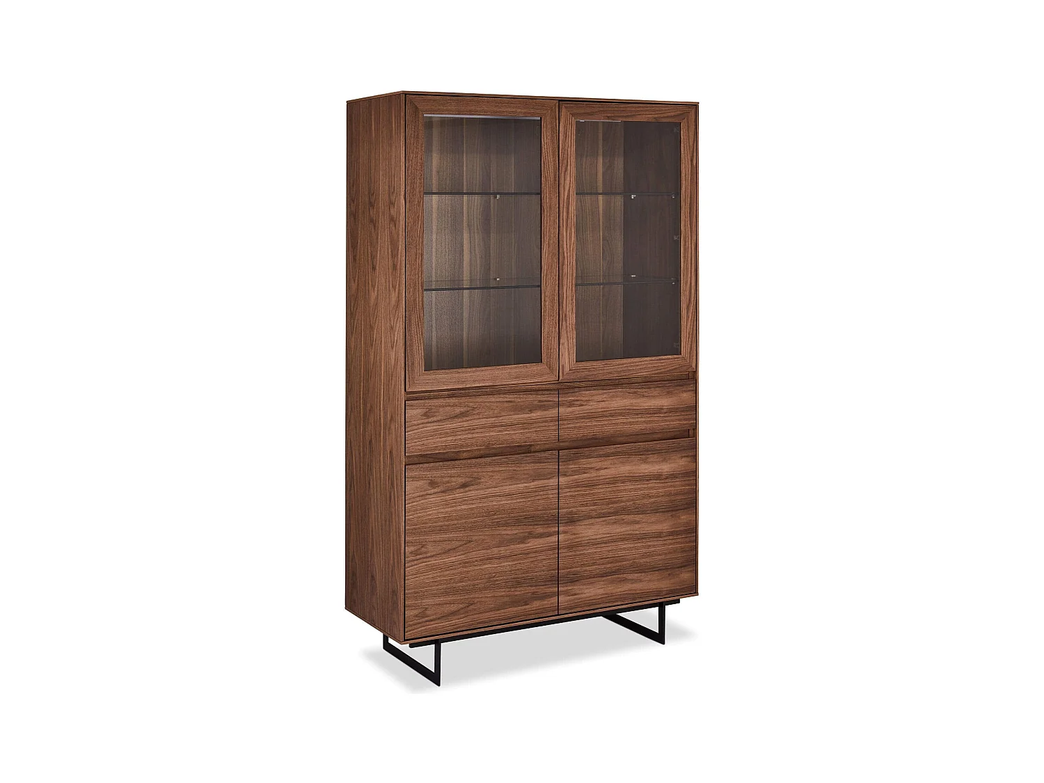 Vitrine avec LEDs Tokyo avec 4 portes et 2 tiroirs - MDF et métal - Noyer