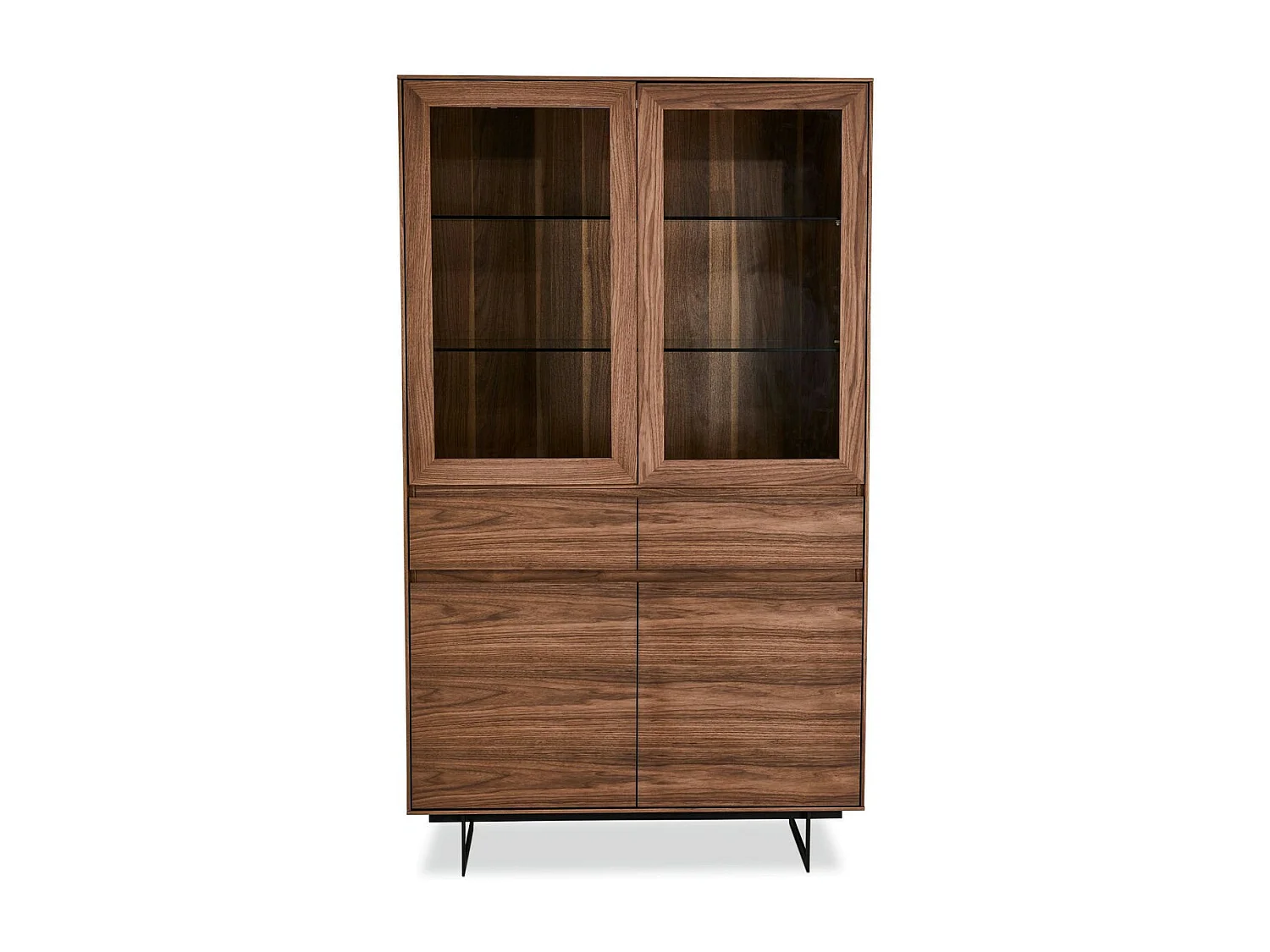 Vitrinekast met led-verlichting Tokyo - 4 deuren, 2 laden - MDF & staal - Amerikaanse eik