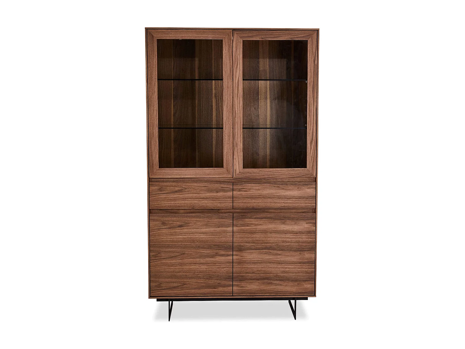 Vitrine avec LEDs Tokyo avec 4 portes et 2 tiroirs - MDF et métal - Noyer