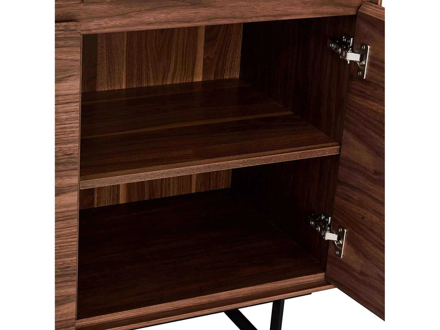 Vitrine avec LEDs Tokyo avec 4 portes et 2 tiroirs - MDF et métal - Noyer