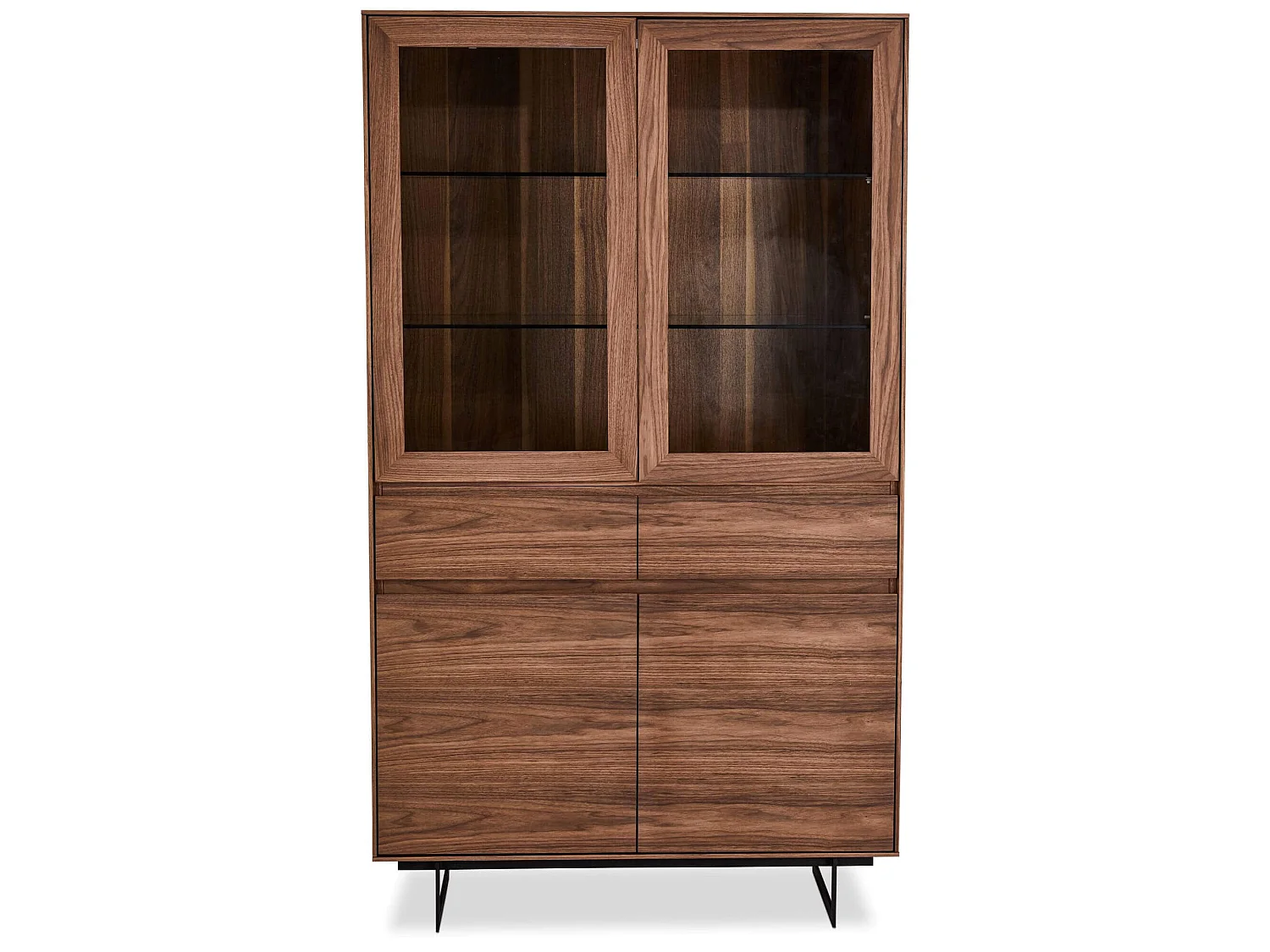Vitrine avec LEDs Tokyo avec 4 portes et 2 tiroirs - MDF et métal - Noyer