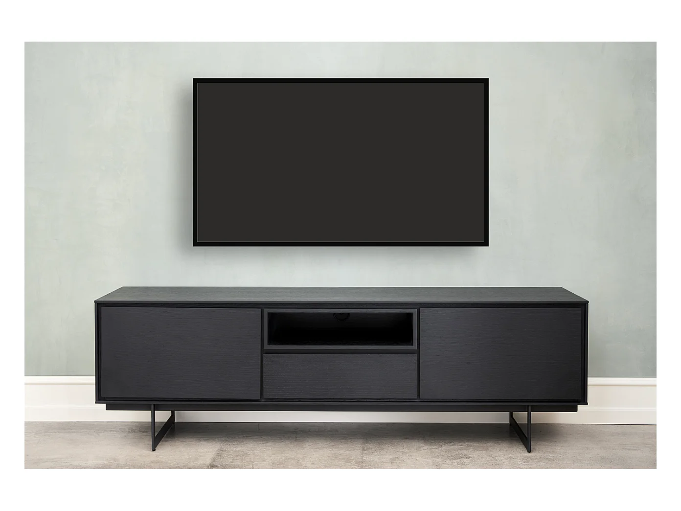 TV-Möbel Tokyo - 2 Türen & 1 Schublade - MDF & Furnier & Metall - Schwarz