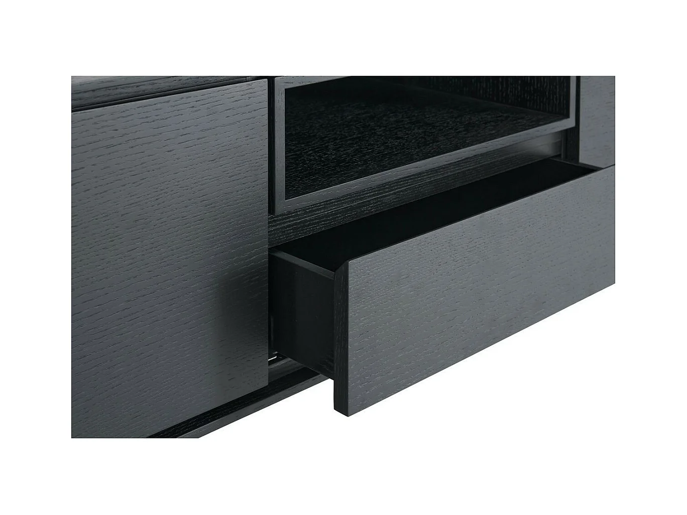 TV-Möbel Tokyo - 2 Türen & 1 Schublade - MDF & Furnier & Metall - Schwarz