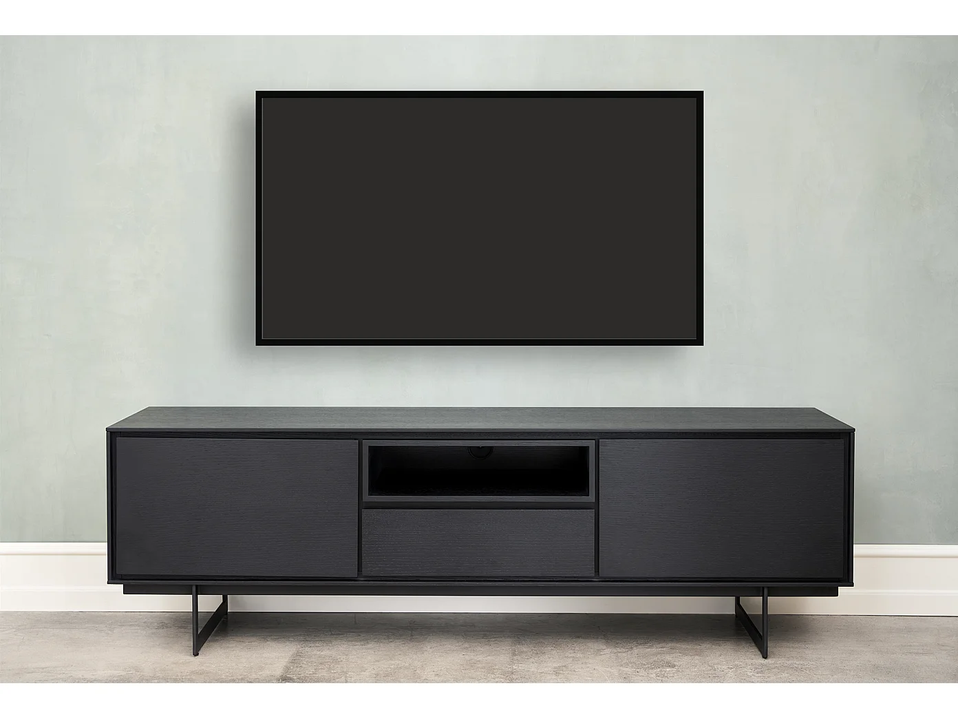 Meuble TV Tokyo avec 2 portes et 1 niche - MDF et métal - Noir