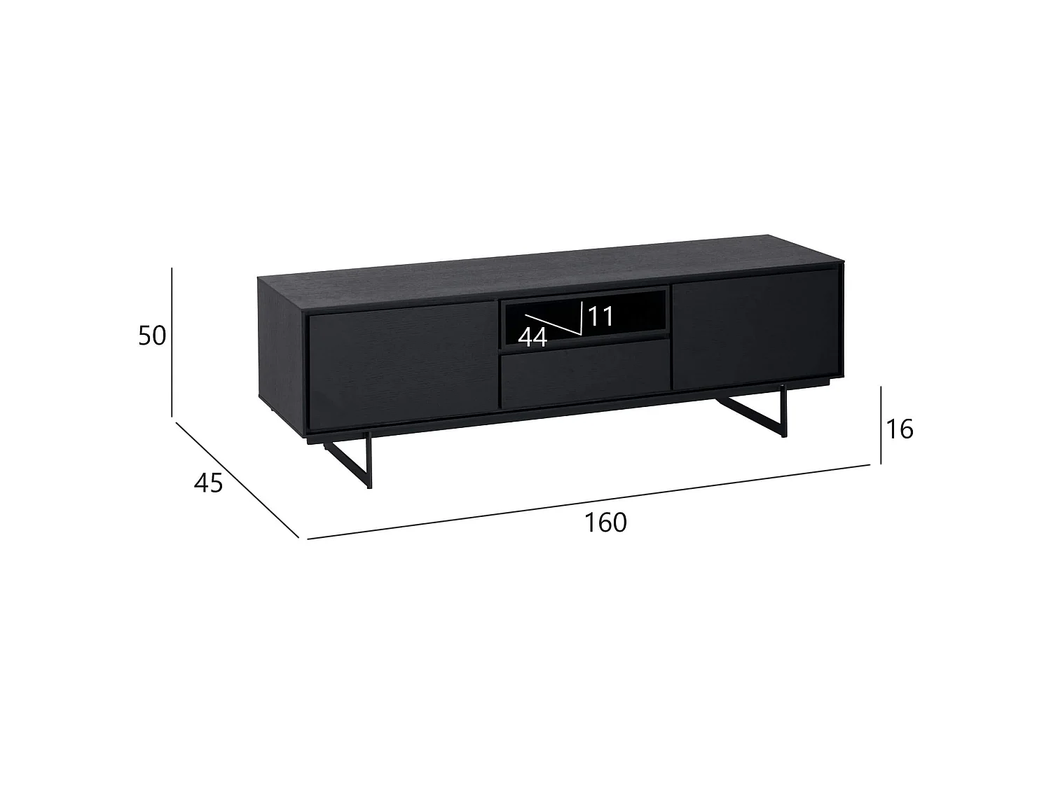 Meuble TV Tokyo avec 2 portes et 1 niche - MDF et métal - Noir