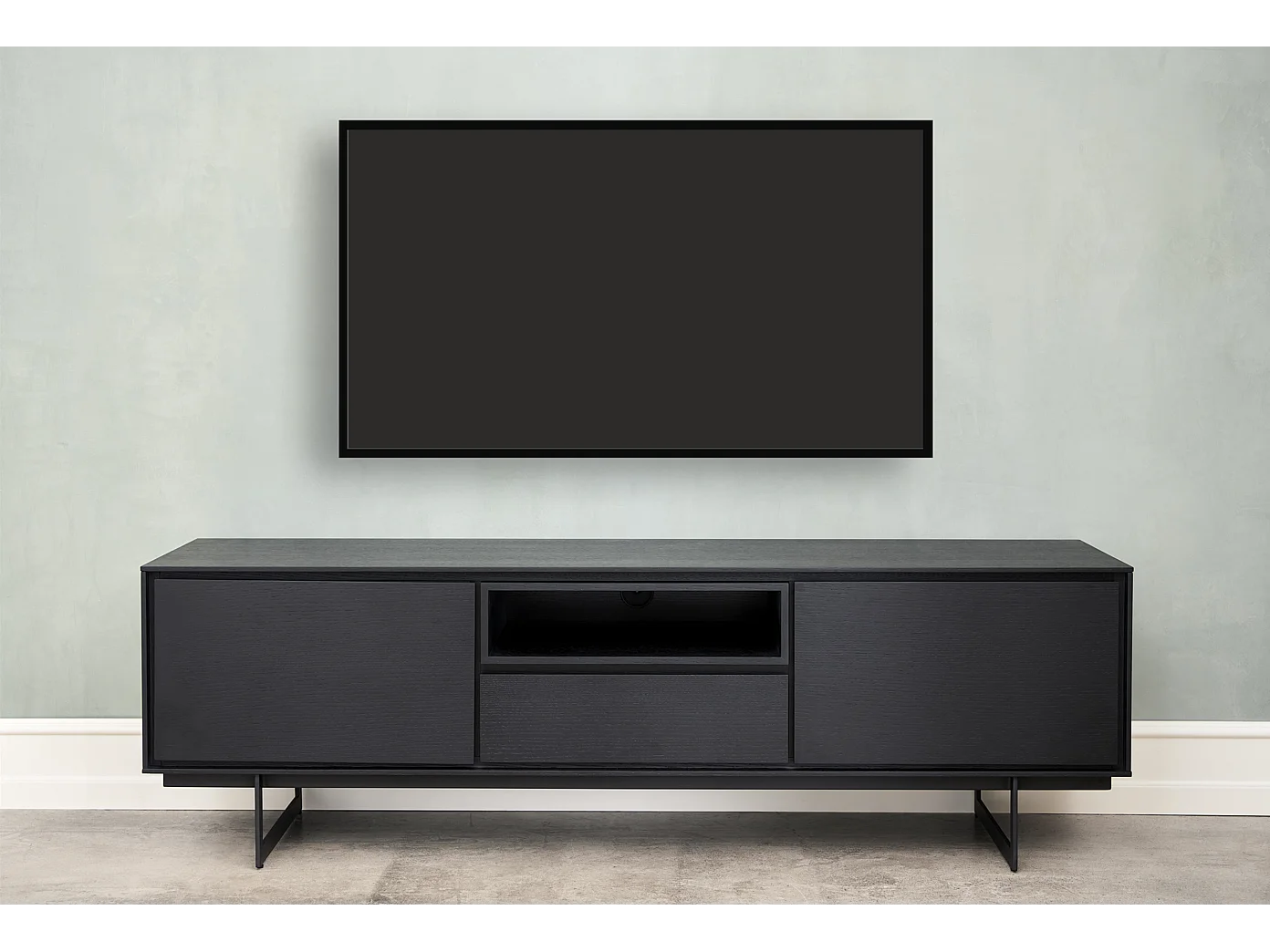 Meuble TV Tokyo avec 2 portes et 1 niche - MDF et métal - Noir