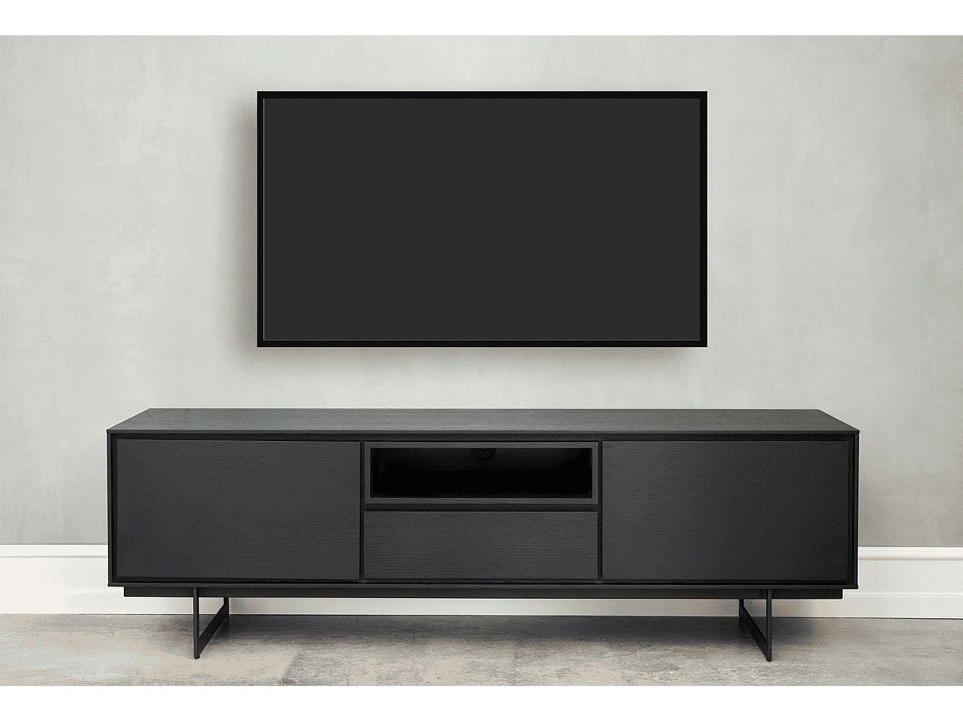 Meuble TV Tokyo avec 2 portes et 1 niche - MDF et métal - Noir