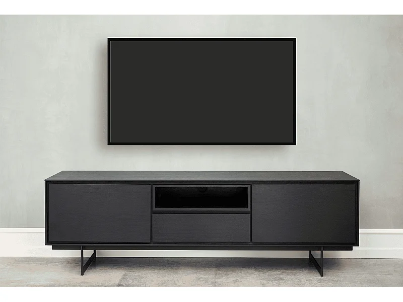 Meuble TV Tokyo avec 2 portes et 1 niche - MDF et métal - Noir