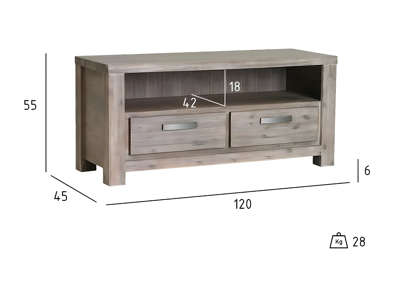 Tv-meubel Alaska - 2 laden, 2 nissen - Massief acaciahout & MDF - Bruin
